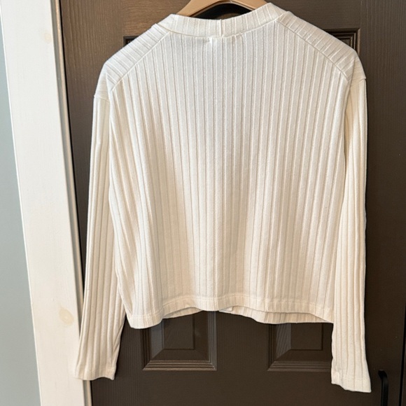 White Ribbed Button-Up Cardigan - Picture 6 of 6